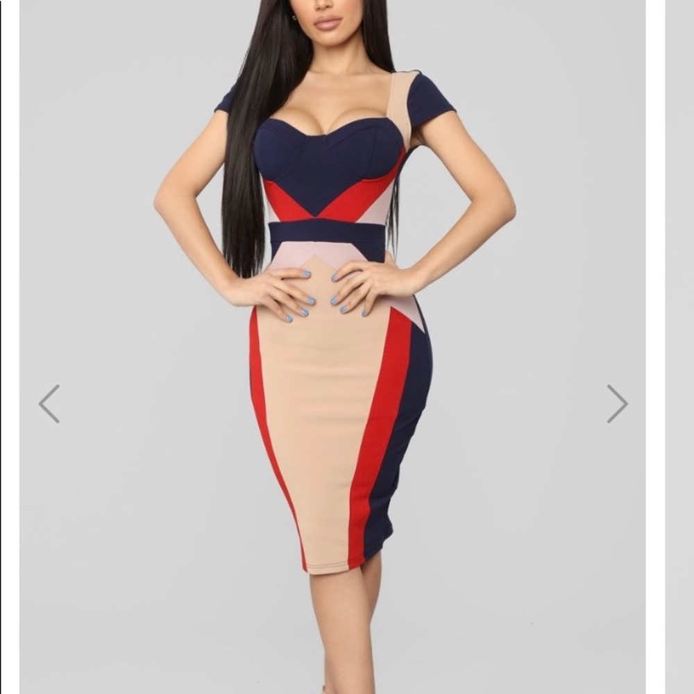 Navy Blue / Red/Beige Dress
